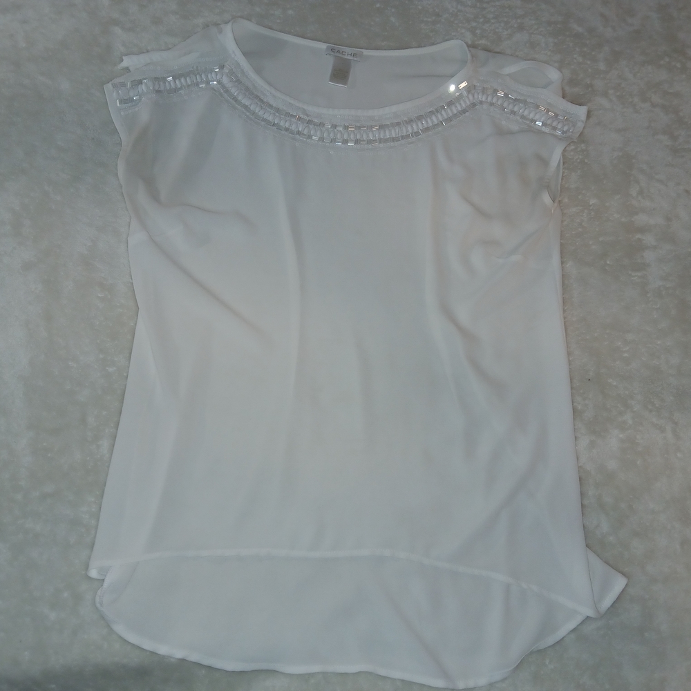 Cache White Blouse with Sparkling Embellishments